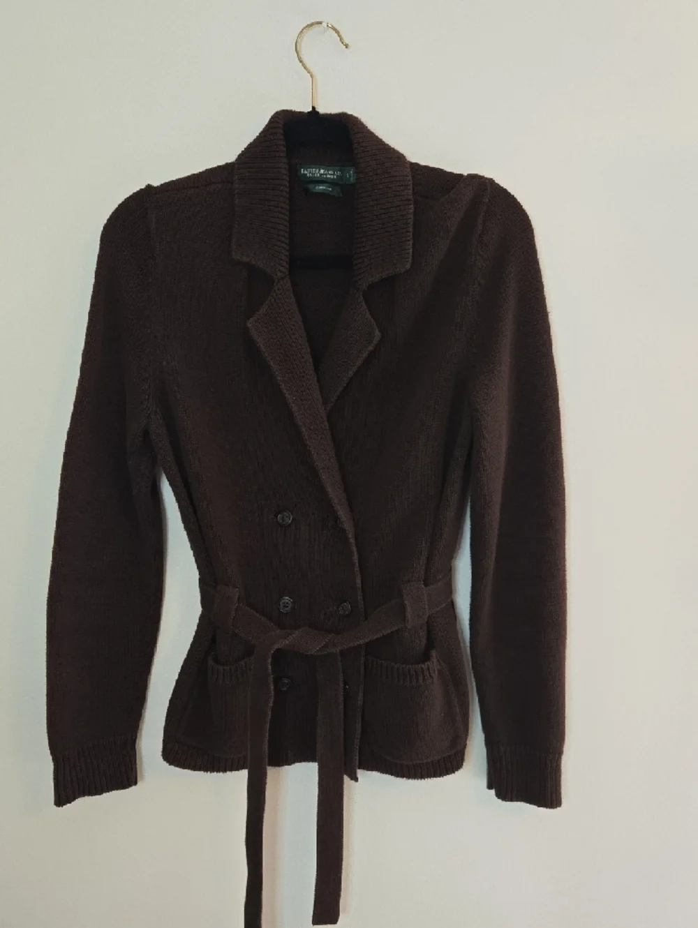 Ralph Lauren Dark Brown Double-Breasted Knit Sweater - Picture 4 of 8